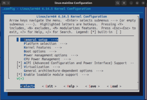 Output of "bitbake -c menuconfig linux-image" - Kernel configuration interface