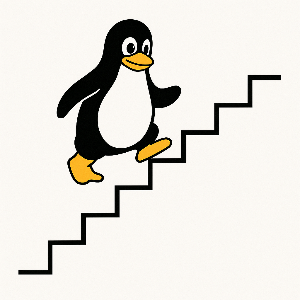 Penguin climbing stairs