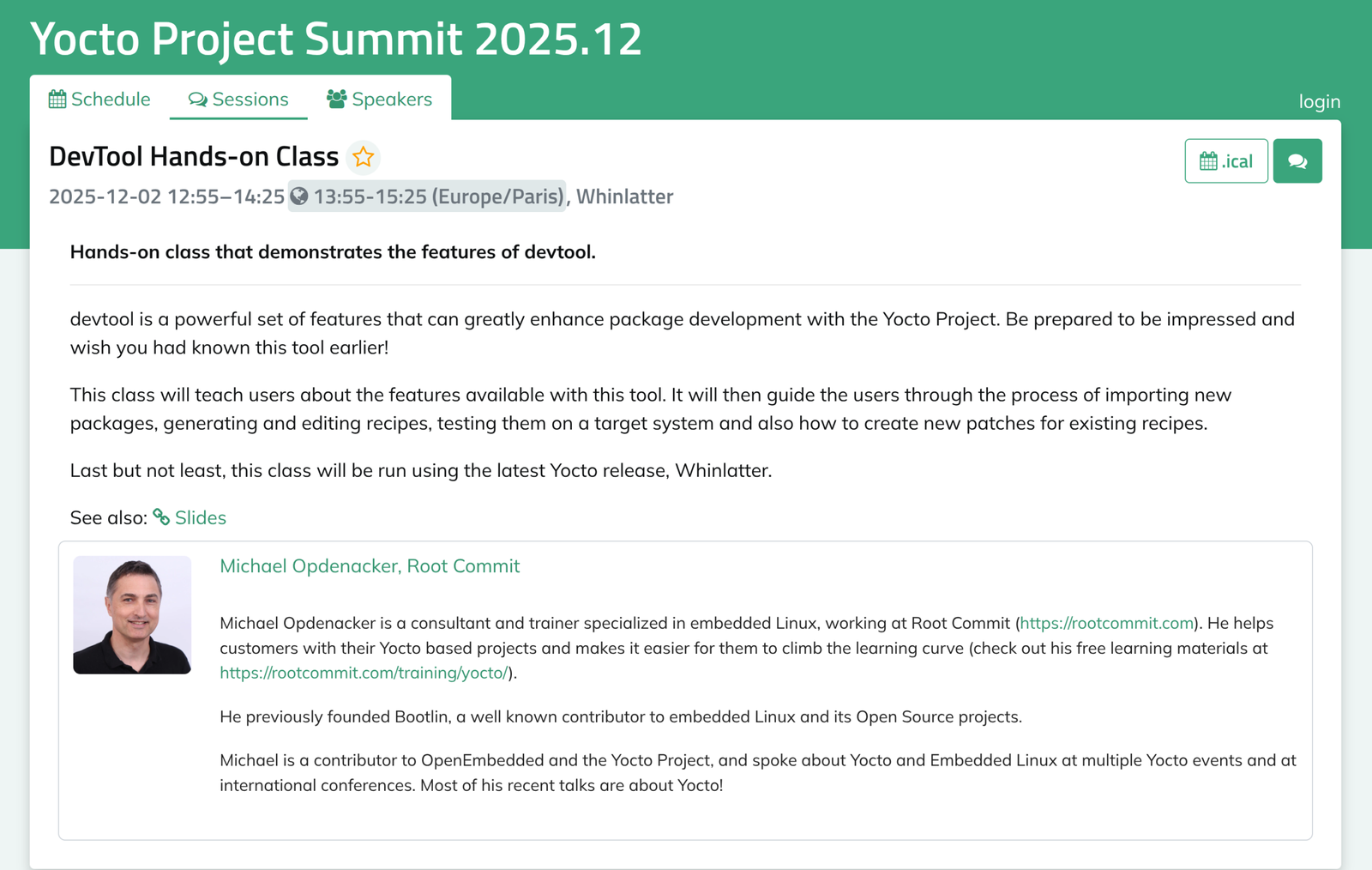 Screenshot of the Yocto Project Virtual Summit 2025 website