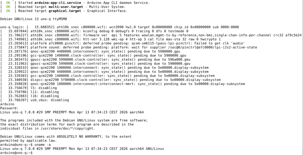 Arduino Q board booting Linux 7.0